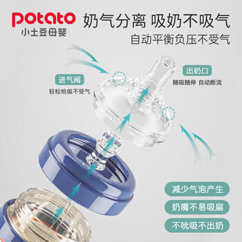 小土豆（potato）婴儿ppsu宽口径带重力球吸管奶瓶一杯3用L号6个月以上300ml冰晶蓝 商品图0