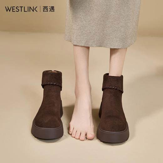 【限时秒杀】西遇厚底勃肯短靴女新款秋冬小个子增高美拉德马丁靴圆头短靴V2257274 商品图1