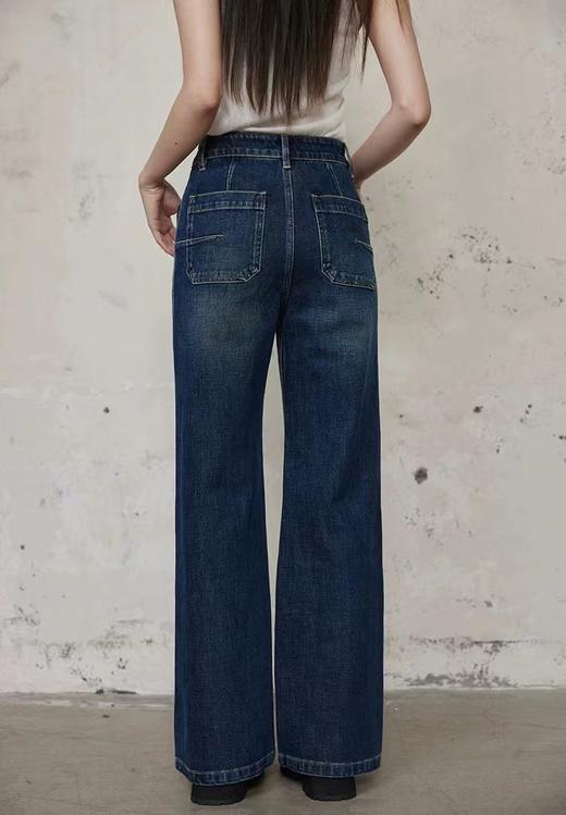 D102070秋冬新款复古设计感四面弹口袋高腰显瘦微喇牛仔裤 商品图9