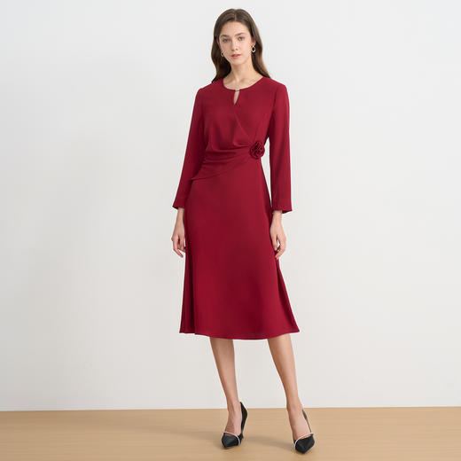EITIE爱特爱气质收腰红色长袖礼服连衣裙2025秋季新款C2507834A连衣裙 商品图1