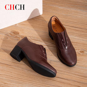 迪宝TIBAO平衡鞋2025秋冬新款羊皮粗跟舒适休闲女皮鞋DP2B5041