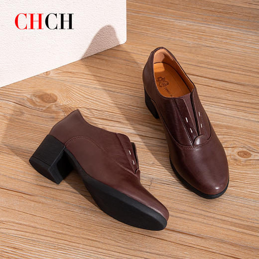 迪宝TIBAO平衡鞋2025秋冬新款羊皮粗跟舒适休闲女皮鞋DP2B5041 商品图0