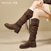 西遇长筒西部牛仔靴女新款秋冬美拉德堆堆靴粗跟不过膝长靴V2257260 商品缩略图1