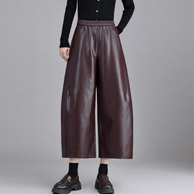 QYM 66927Y时尚皮裤松紧高腰休闲裤宽松皮裤