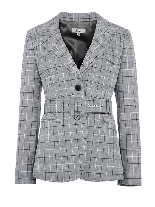 LIZZY 英伦风格纹西装裙型衣摆外套+裤子套装（配腰带）7367 商品图9