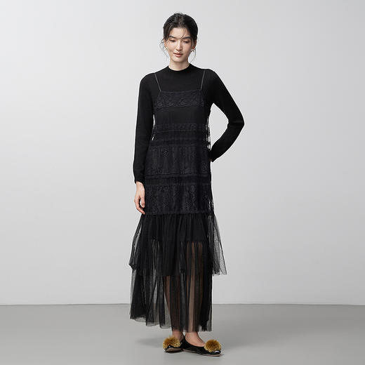 【林栖设计小店】蕾丝提花连衣裙套装拼花边优雅2025秋冬新款吊带长裙套装1954037 商品图1