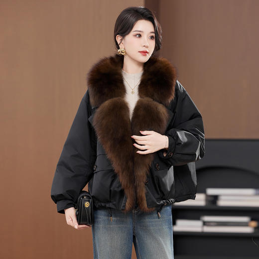 TC 2391狐狸大毛领皮草外套白鹅绒机车派克服羽绒服 商品图1