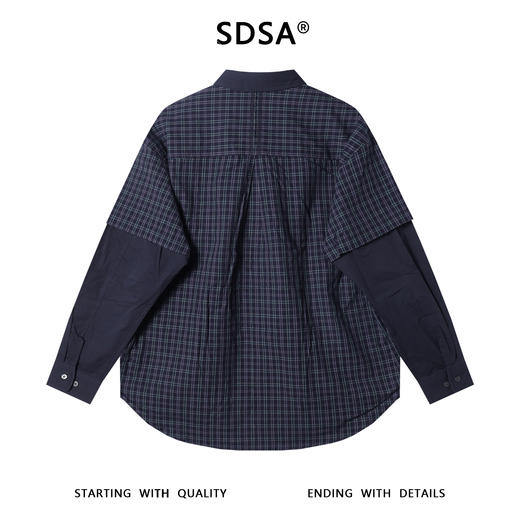 SDSA男士秋冬新款痞帅男装潮牌拼接格纹衬衫百搭翻领时尚简约衬衣 商品图5