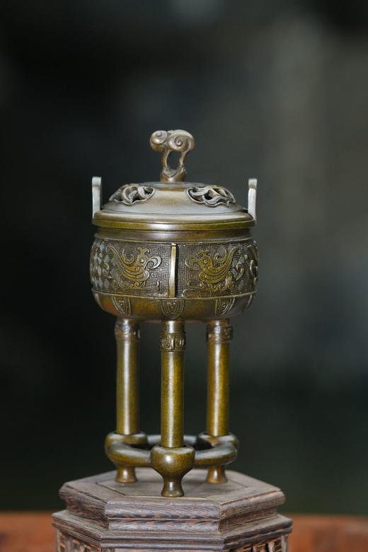 陈巧生 陈冠丞带座灵芝钮高足鼎熏炉 铜炉香炉摆件 商品图1