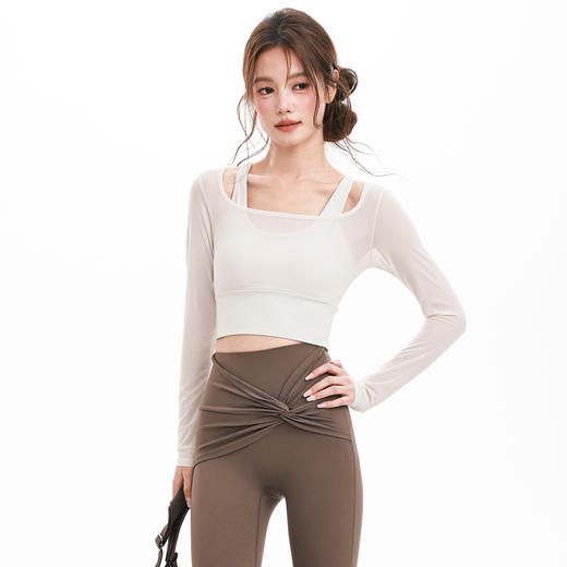 【3~5天发货】跃牌【美度空间】系列 带胸垫固定杯瑜伽长袖网纱拼接假两件瑜伽服上衣ADCXB53009 商品图2