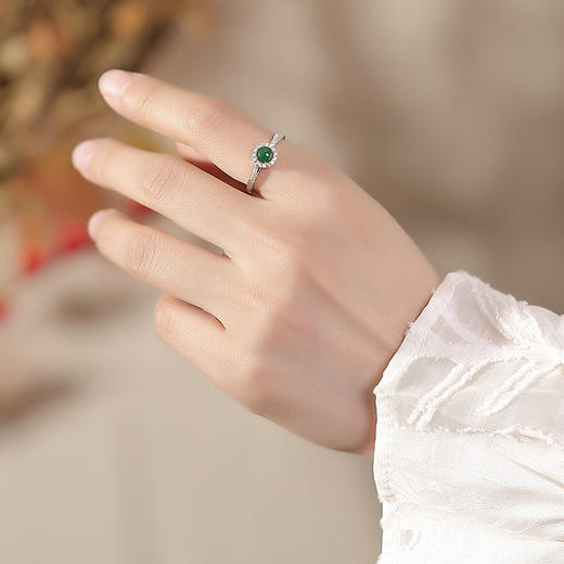 【澄碧】S925纯银蓝水翡翠绿翡翠几何圆珠戒指【CW-JZ06908】 商品图3