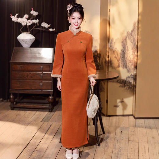 MYJ 【橙意曼曼】新中式旗袍收腰显瘦复古国风加绒保暖 商品图5