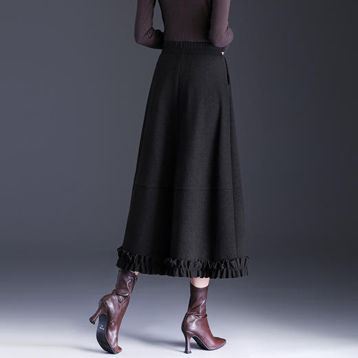 MYX木耳边洋气百褶大摆裙垂感通勤时尚蓬蓬裙2025冬款长款高腰半身裙 商品图2