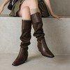 【预售7天】巨显腿瘦~方头褶皱骑士靴女秋冬复古粗中跟长筒靴KYD&KK13240 商品缩略图3