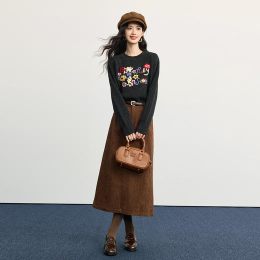 【10/23新品】熙世界多巴胺刺绣提花毛衣女秋冬高级感羊毛针织衫上衣2025年新款 商品图2