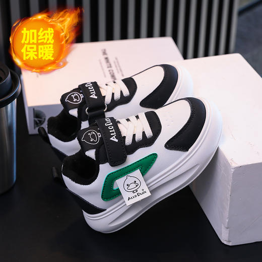 小黄鸭冬季新款运动鞋儿童皮面防水男女童加绒保暖小中童跑步鞋潮24-38 商品图3