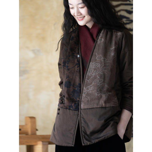 牧衣游原创 重磅22姆米香云纱拼接夹棉棉衣女复古名族风外套 汐跃 商品图3