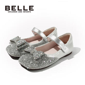 百丽童鞋女童皮鞋公主鞋小女孩水晶鞋春秋单鞋表演鞋 银色28码 商品图1