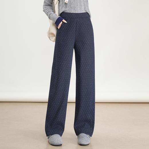 MYX松紧腰毛呢休闲长裤垂坠感修身显瘦直筒裤2025冬款时尚高腰阔腿裤 商品图1