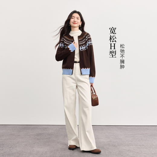 【10/23新品】熙世界费尔岛毛衣开衫女秋冬圆领复古提花拉链针织外套 商品图2