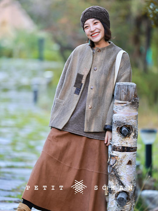 PETIT SCHAN小闪 CLO#930 Breath of the Wild 旷野之息 棉华夫格真皮拼接脏染厚款秋冬外套 商品图1