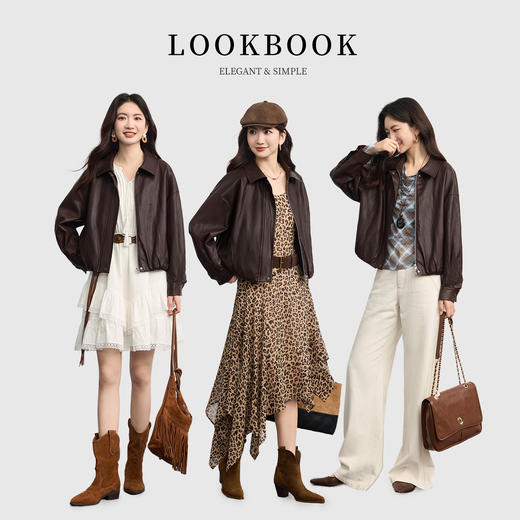 【10/23新品】熙世界琥珀流光穿搭蛋白皮衣女秋冬小个子棕色PU皮夹克花苞短外套 商品图2