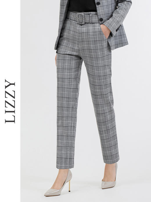 LIZZY 英伦风格纹西装裙型衣摆外套+裤子套装（配腰带）7367 商品图6