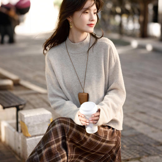 【年货节】熙世界阿拉善100.%绵羊毛衫女2025秋冬新款半高领针织毛衣打底衫 商品图3