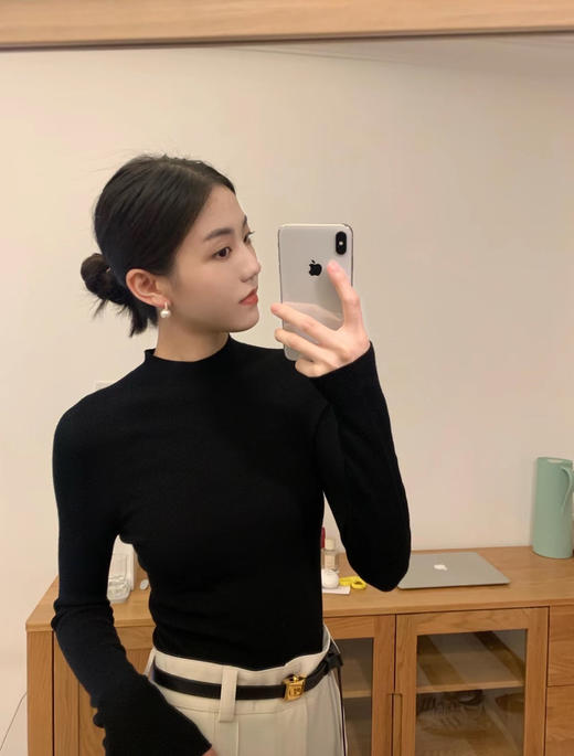 买一送一 超值2件装【美利奴天鹅羊毛打底衫 刘诗诗同款】羊毛半高领打底衫小立领奶fufu软糯针织长袖打底衫女春秋冬季显瘦毛衣简约上衣内搭 商品图7