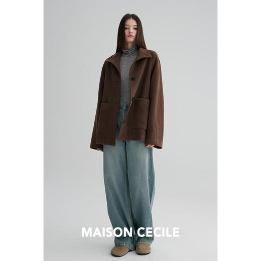 MAISON CECILE 两色|桑蚕丝羊毛宽松立裁短款显比例翻领毛呢大衣 商品图4