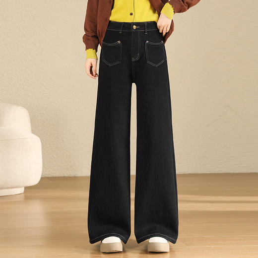 MYX加厚保暖牛仔长裤遮腰宽松显瘦时尚阔腿裤2025冬款垂感高腰直筒裤 商品图0