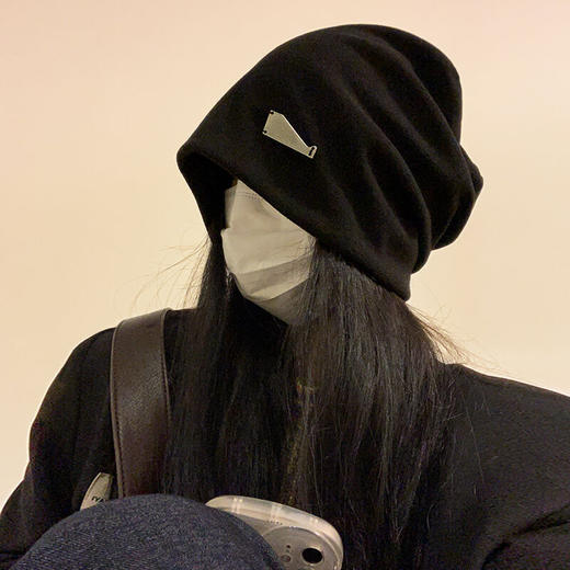 【新款韩版慵懒风保暖护耳冷帽】网红同款秋潮流金属标大头围男女堆堆帽子 商品图1