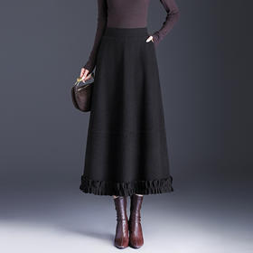 MYX木耳边洋气百褶大摆裙垂感通勤时尚蓬蓬裙2025冬款长款高腰半身裙