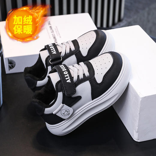 小黄鸭新款秋冬季运动鞋儿童皮面防水男女童加绒保暖中小童跑步鞋潮22-39 商品图4