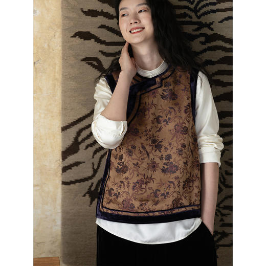 牧衣游原创 重磅喜鹊登枝织锦马甲女藏袍民族风古朴百搭开衫 风翠 商品图3