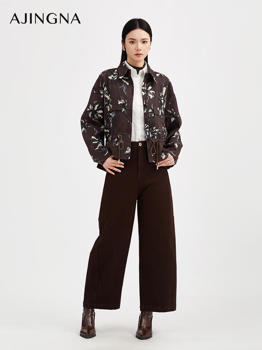 【商城同款】阿菁娜秋季新款抽象印花亚麻夹克复古巴恩风衬衫外套腰部抽绳A30Q107013 商品图4