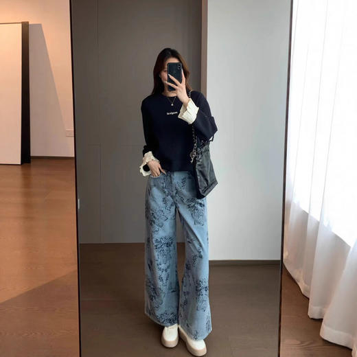 设计师款！2025新中式水墨提花立裁直筒阔腿雪尼尔裤！超舒服秋款！ 商品图1