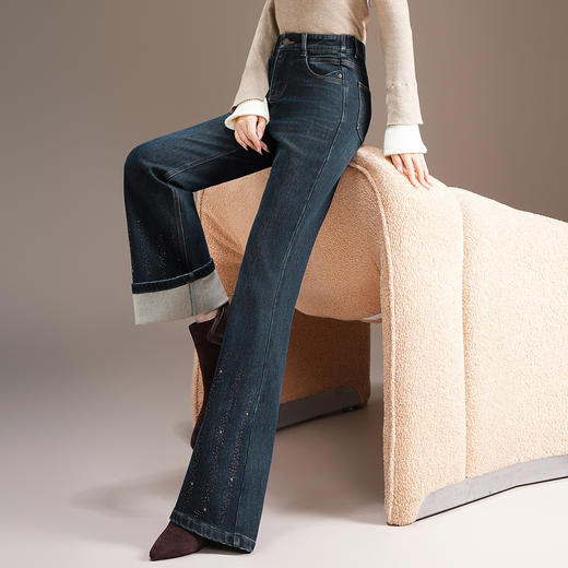 MYX牛仔蓝加绒保暖筒喇裤长款高腰显瘦时尚喇叭裤2025冬款通勤鱼尾裤 商品图1