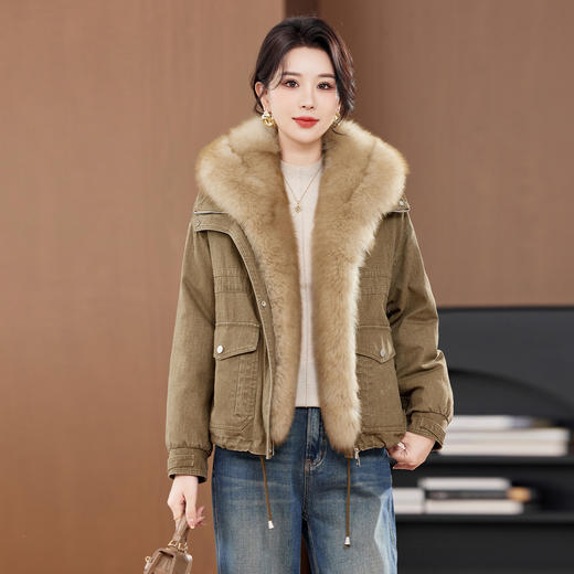 TC 9393狐狸毛领皮草短款大衣派克羽绒服鹅绒 商品图3