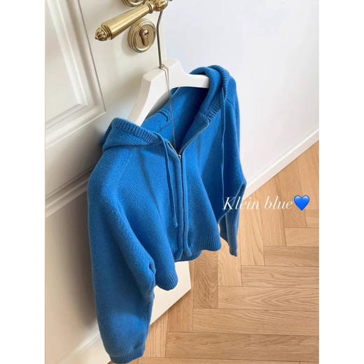 【克莱因蓝拉链连帽针织衫】自带滤镜显白 15%羊毛 软糯细腻 商品图1
