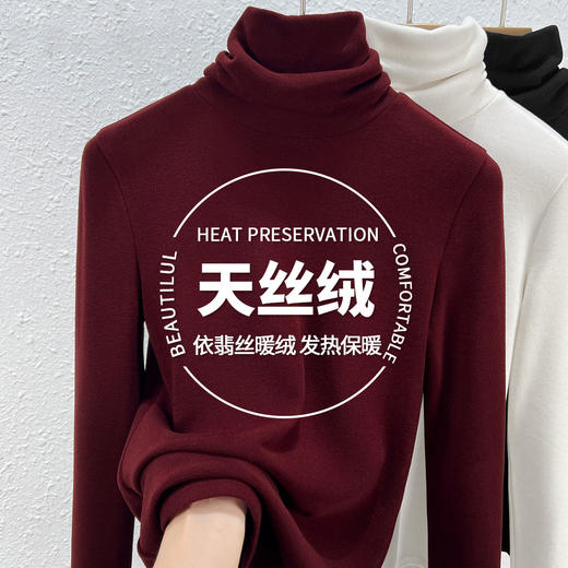 丁摩 高领双面天丝绒打底衫女秋冬加绒加厚内搭磨毛堆堆领上衣5ZF-M642 商品图0