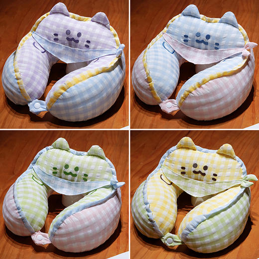 自然醒方巾喵格子驼峰U型枕QYL 商品图4