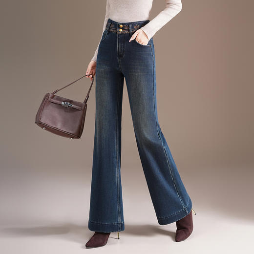 MYX加绒保暖微喇牛仔长裤垂坠感修身显瘦筒喇裤2025年冬款通勤鱼尾裤 商品图2