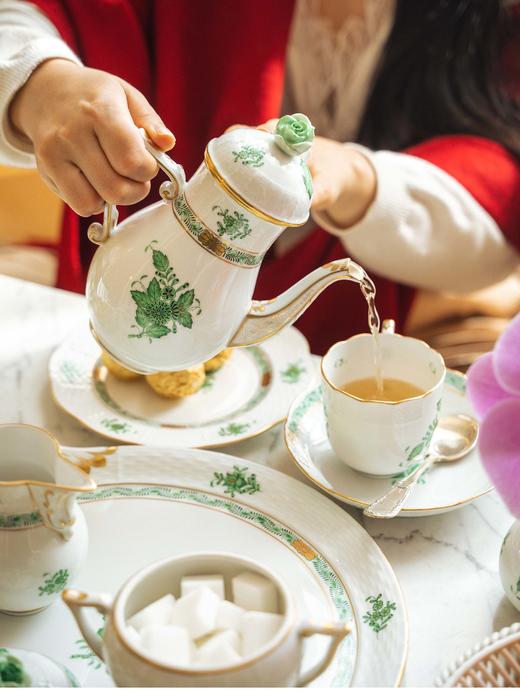 【已售】独角鹿西洋古董 20世纪匈牙利赫伦瓷窑出品Altozier绿色花叶系列主题手绘描金装饰四人下午茶瓷器套件 商品图2