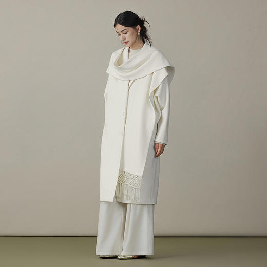 【林栖设计小店】【手编流苏】绵羊毛毛呢外套镂空2025秋冬新款披肩大衣女1954031 商品图0