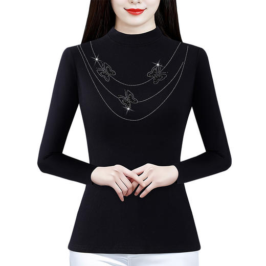 KQL720G6725 2025年秋冬季时尚百搭显瘦减龄女高级感双面绒磨毛镶钻蝴蝶打底衫 商品图4