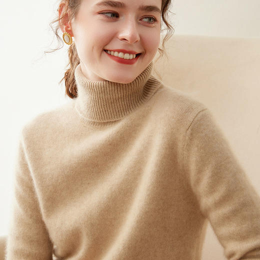 「自」全新升级【铂金会员496/天猫669/差价173】(44906)洛诗琳新款重工双股100羊绒衫2025秋冬优雅加厚高领毛衣女 商品图2