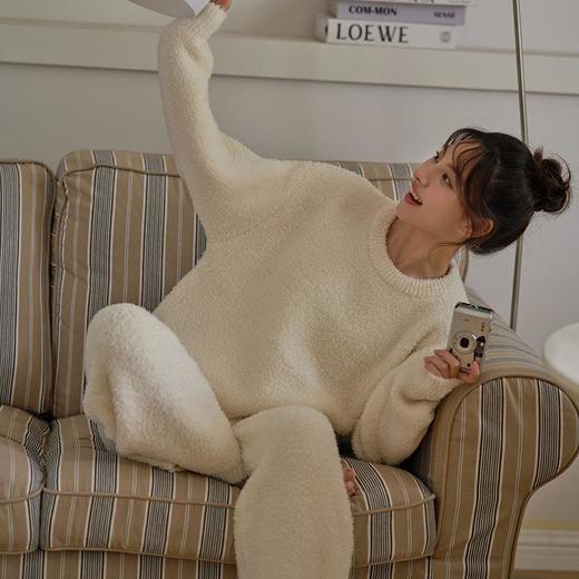 半边绒睡衣冬季新款冰淇淋色系软绵绵弹力家居服女可外穿加厚套装 商品图1