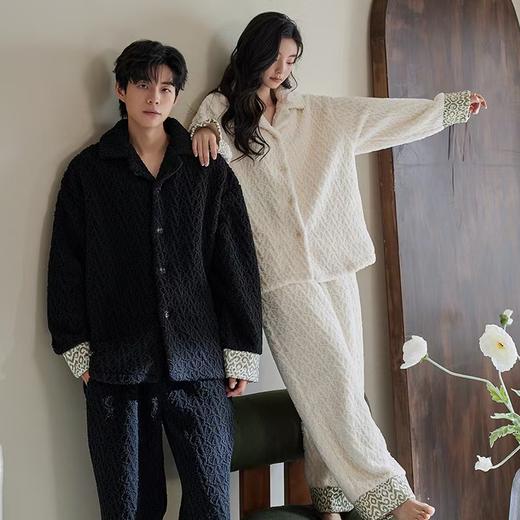【暖绒】2025冬季情侣珊瑚绒加绒加厚时尚高级法兰绒家居服套装 商品图4