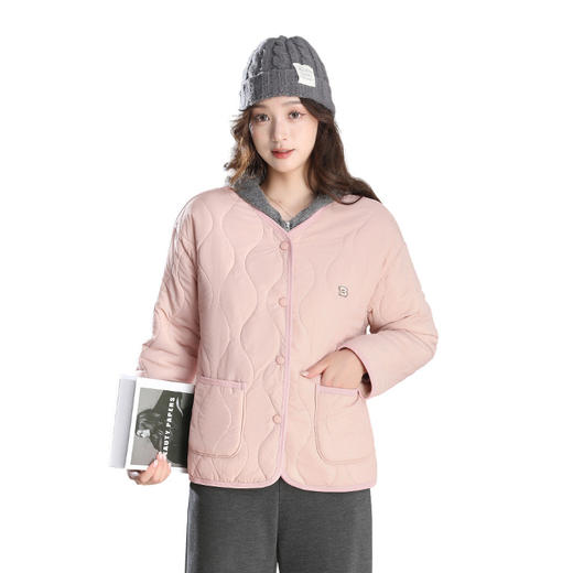 百媚生 冬季棉服外套女厚款保暖夹克羊毛混纺短款棉袄L81 商品图4